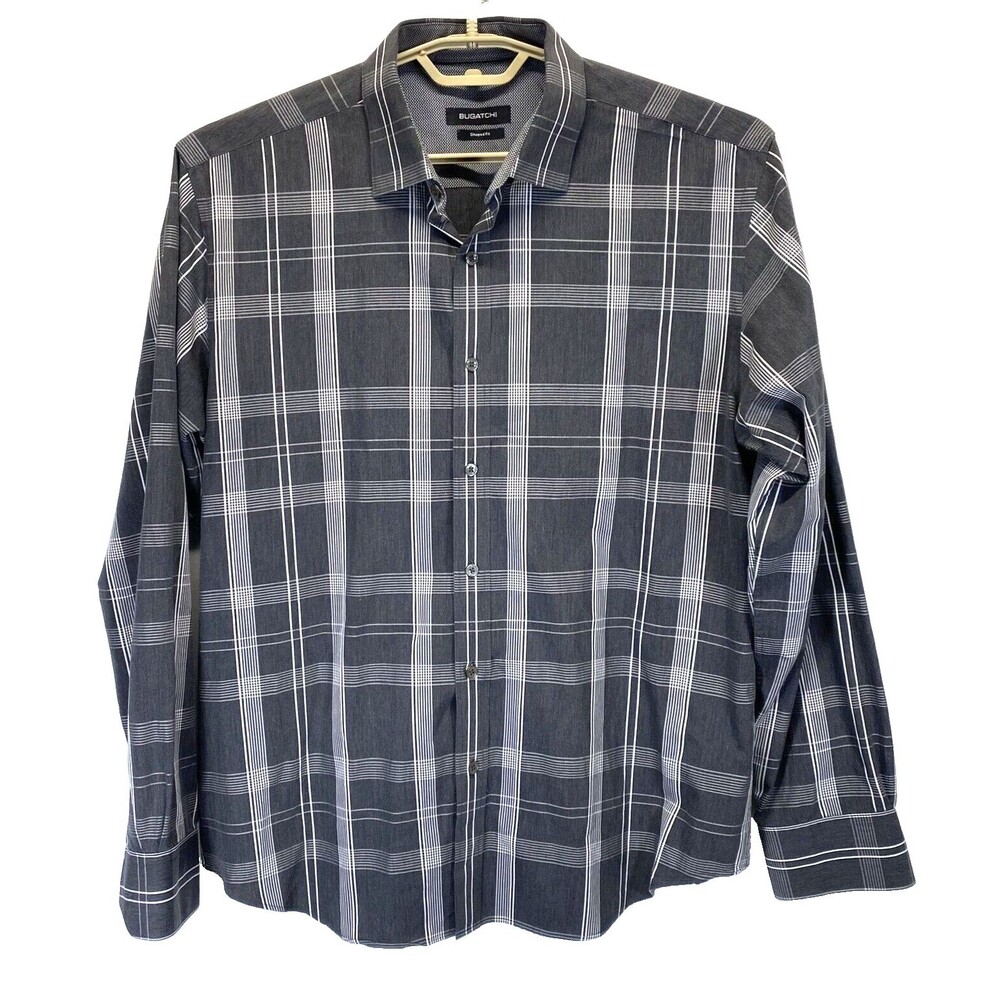Bugatchi Men's Size 16.5-35.5 "Shaped Fit" Plaid Long Sleeve Dress Shirt RN99428